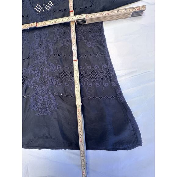 Johnny Was Embroidered Blouse Womens Small Black Eyelet Bohemian Whimsical - Picture 7 of 14